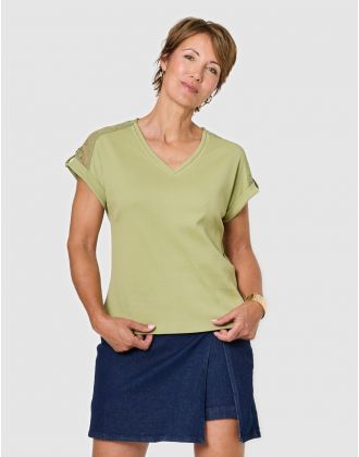 T-shirt dentelle kaki