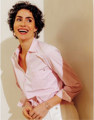 Chemisier rayé coton rose