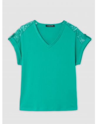 T-shirt dentelle vert