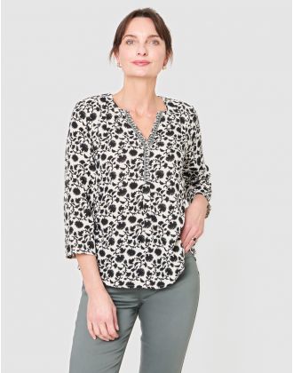 Blouse motif coton beige