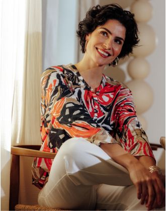 Blouse motif coton beige