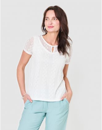 T-shirt dentelle écru