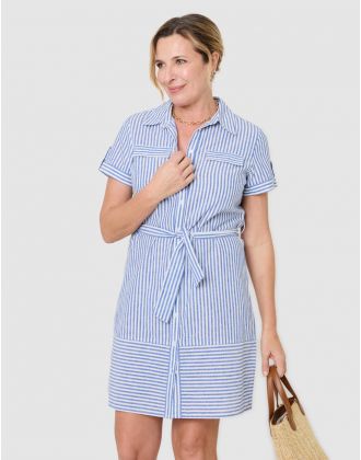 Robe rayée lin bleu