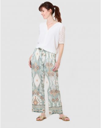 Pantalon large motif vert