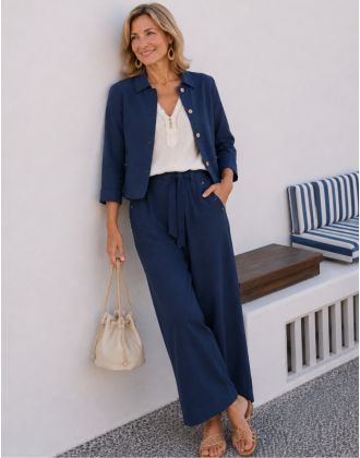 Pantalon large lin bleu