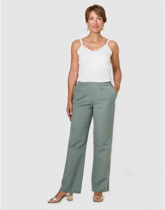 Pantalon large lin vert