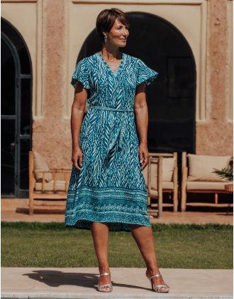 Robe longue imprimé bleu