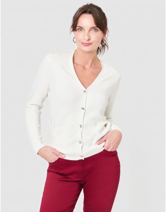 Gilet long ajouré écru