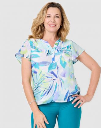 Blouse imprimé bleu vert