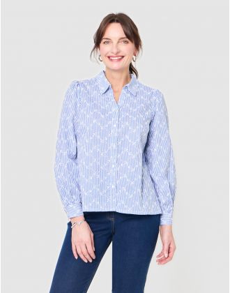 Chemisier brodé bleu ciel