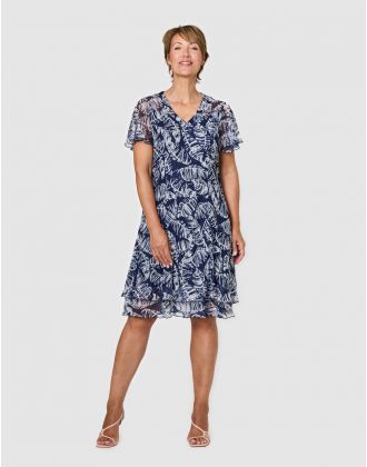 Robe dentelle volant bleu