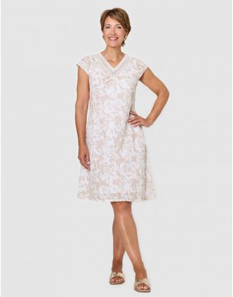Robe motif coton beige
