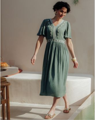 Robe longue crépon vert