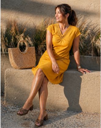 Robe gaze coton ocre