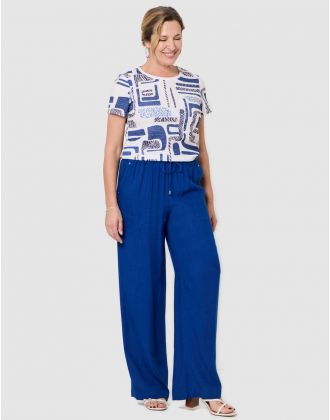 Pantalon fluide lin bleu