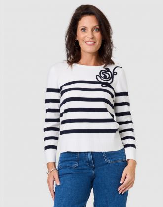 Pull marinière brodé écru