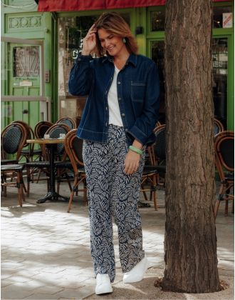 Pantalon large motif bleu