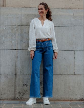 Jean large coton bleu
