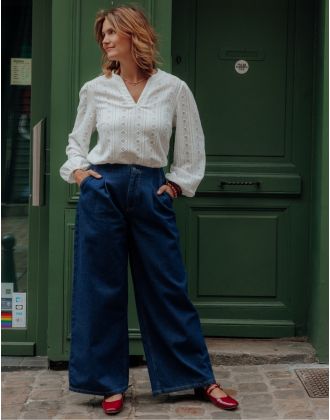 Jean large pince bleu