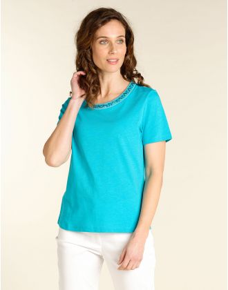 T-shirt bleu col rond