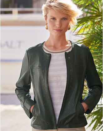 Veste 100% cuir kaki