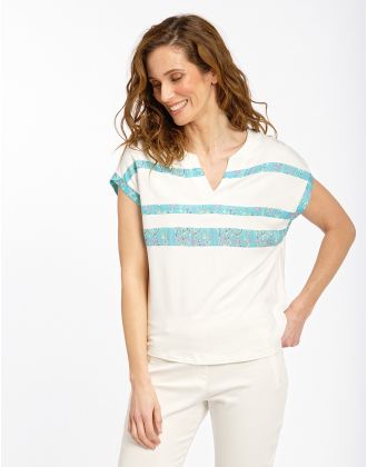 T-shirt écru et turquoise