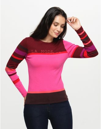 Pull rayé fuchsia prune