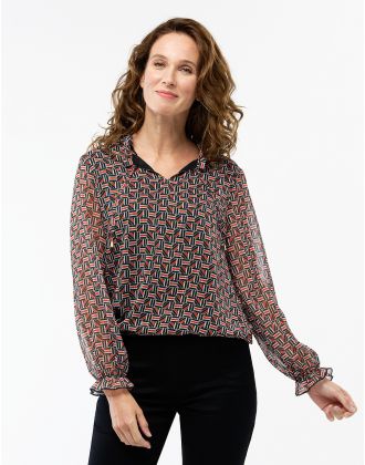 Blouse crépon noir rouge