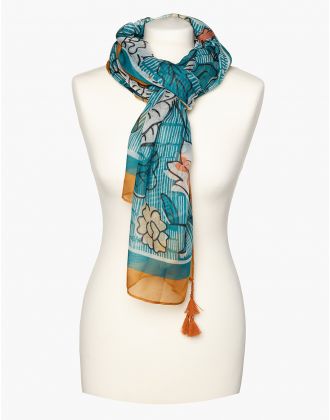 Foulard vert ocre fleuri