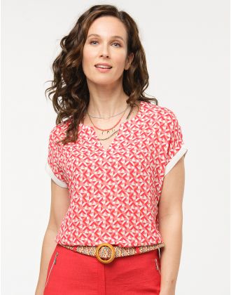 Blouse rouge imprimé 60s