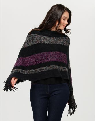 Poncho noir et rose