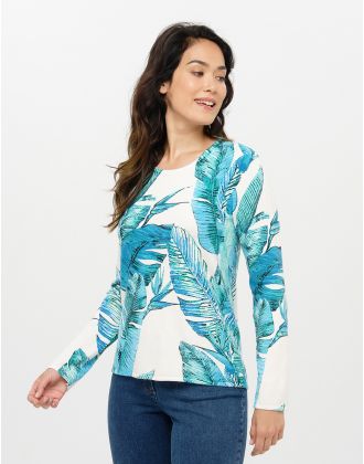 Pull blanc bleu plumes