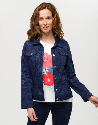 Veste jean bleu fleurs