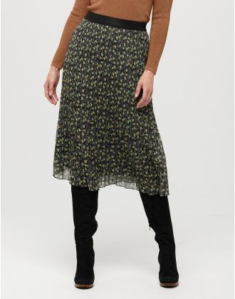 Jupe plissée floral kaki