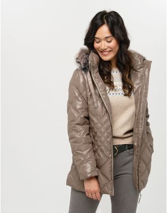 Doudoune beige capuche
