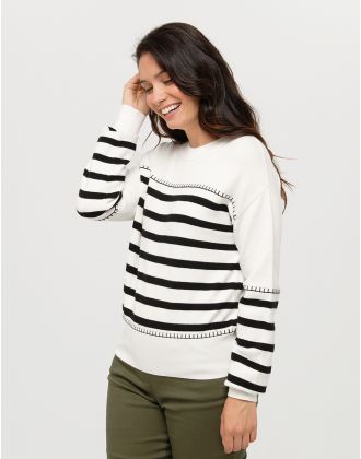 Pull marinière écru
