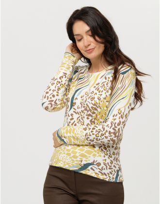 Pull blanc à motifs