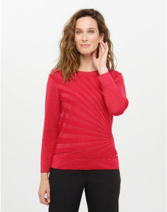 Pull rouge col rond irisé