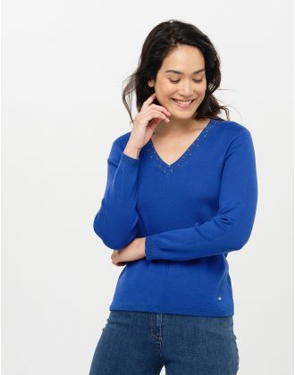 Pull bleu roi col irisé