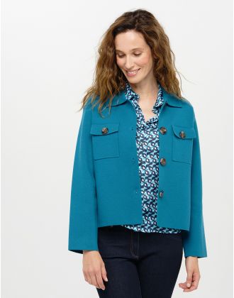 Veste courte maille bleu