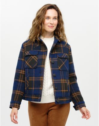 Veste carreaux bleu laine