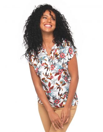 T-shirt blanc fleuri