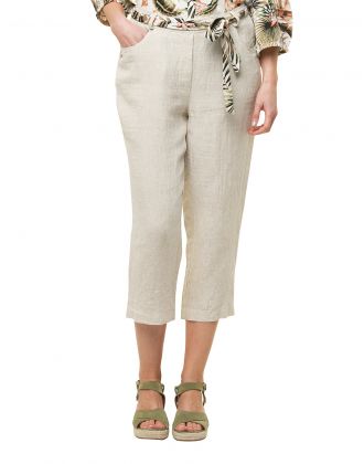 Pantacourt beige 100% lin