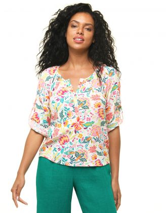 Blouse orange fleurs