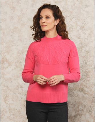 Pull col montant rose
