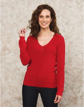 Pull rouge maille ajourée