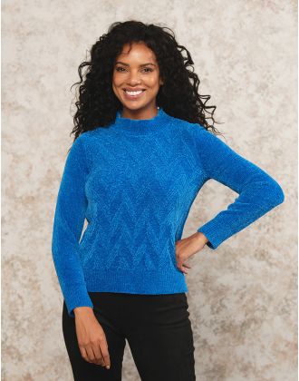 Pull chenille bleu roi