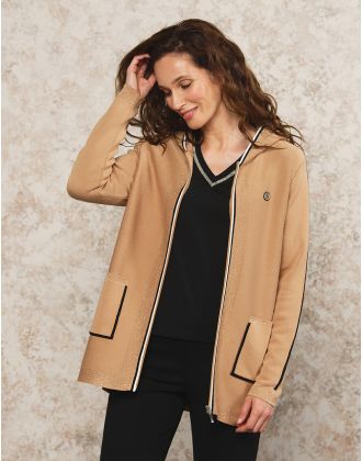 Gilet long capuche camel