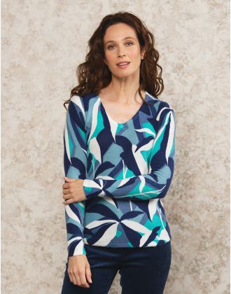 Pull imprimé bleu vert
