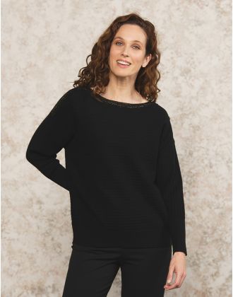Pull noir encolure bateau
